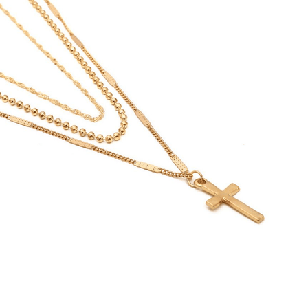 Elegant Gold-Plated Multi-Layer Cross Necklace for Women - Trendy Clavicle Chain