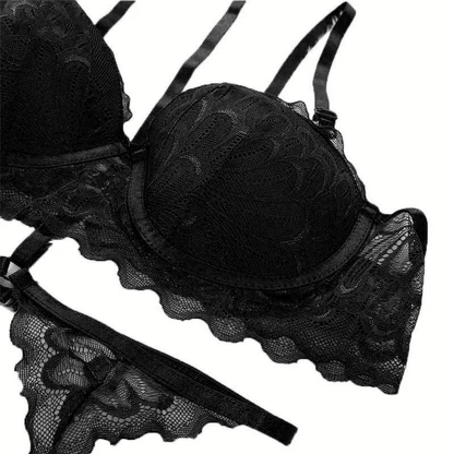 Seductive Black Lace Sequin Suspender Lingerie Set - Three-Piece Silk Nightgown