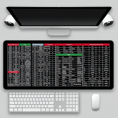 Extra Large Ocean Wave Gaming Desk Mat with English Shortcut Keys, Non-Slip Rubber Base