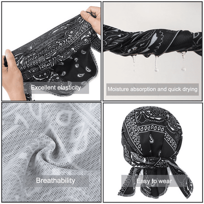 Men's Hip Hop Black Durag, Cuban Link Bracelet & Belt Chain Set