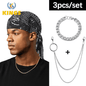 Men's Hip Hop Black Durag, Cuban Link Bracelet & Belt Chain Set