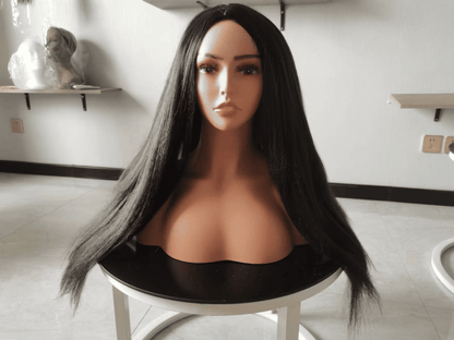 Luxurious 26-Inch Kinky Straight Synthetic Black Wig for Women - Natural Smooth Look