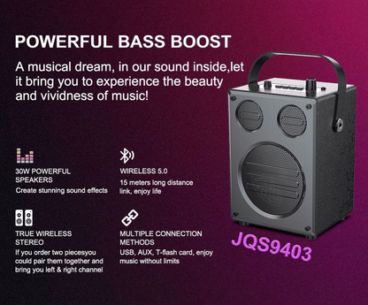 30W Portable Bluetooth Speaker with Wireless Mic, Deep Bass, TWS Stereo, Karaoke