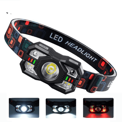 Rechargeable 2000 Lumen LED Headlamp, Red Light, Motion Sensor for Outdoors