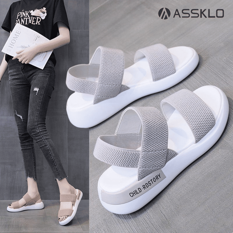 ASSKLO Women's Soft Sole Elastic Band Sport Sandals - Korean Style