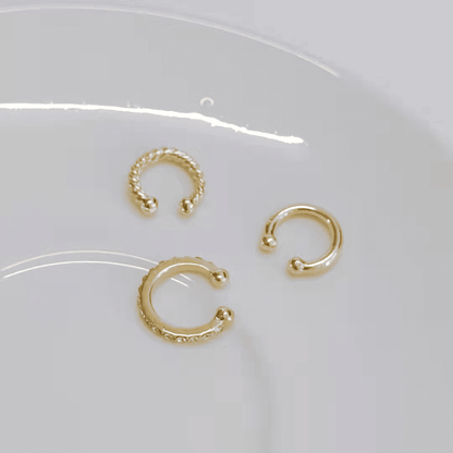 3-Piece Gold C-Shaped Diamond Inlay Ear Cuff Set - No Piercing, Trendy