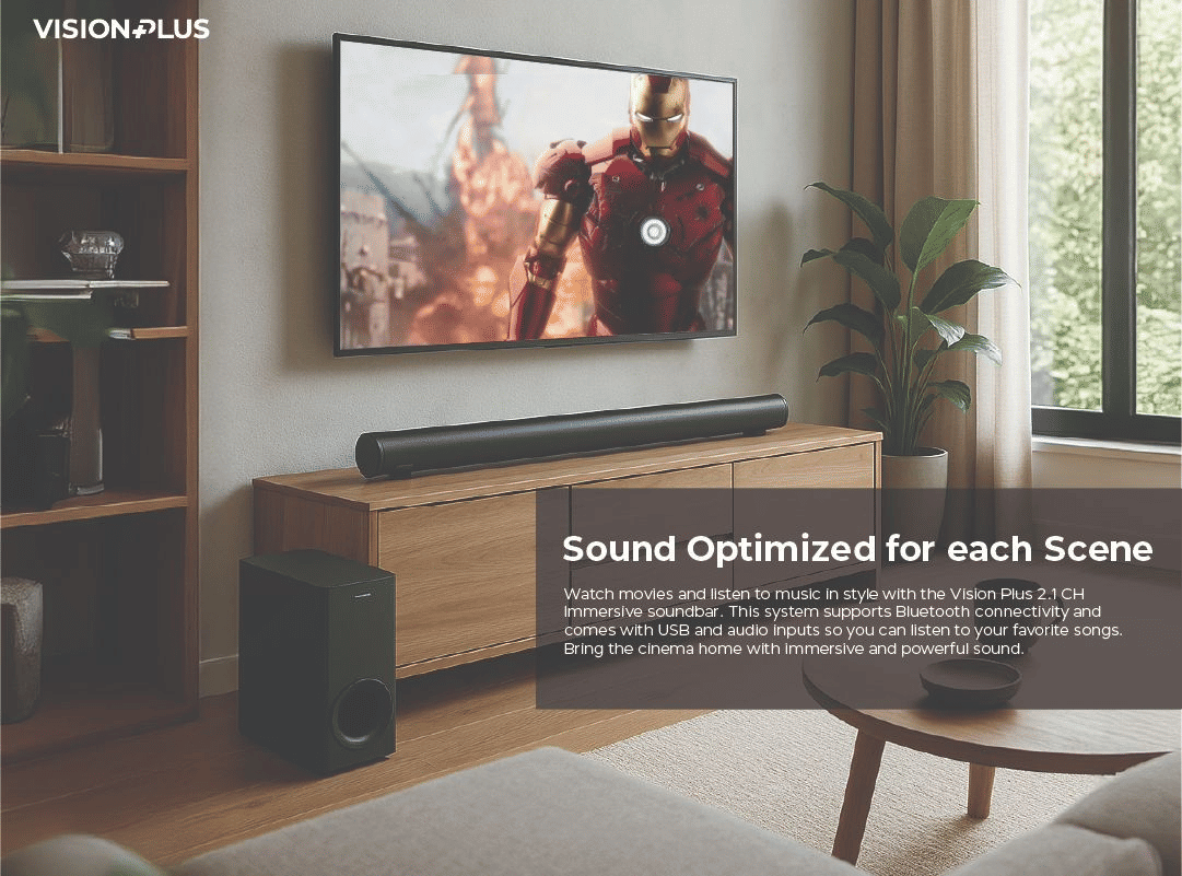 Vision Plus VP2111SB 2.1 Channel Sound Bar: Immersive 100W Audio Experience
