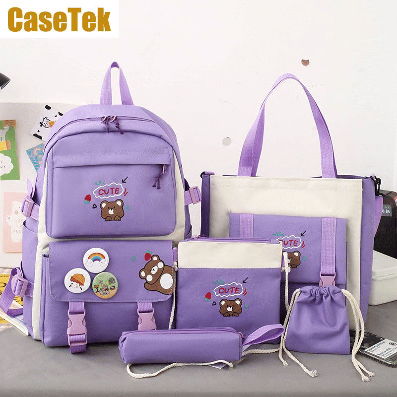 CaseTek 5-Piece Fashion Backpack Set: Durable School, Travel, Bookbags for Teens
