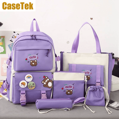 CaseTek 5-Piece Fashion Backpack Set: Durable School, Travel, Bookbags for Teens