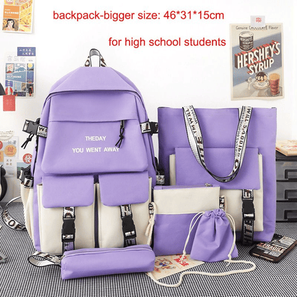 CaseTek 5-Piece Fashion Backpack Set: Durable School, Travel, Bookbags for Teens
