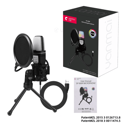 RGB USB Condenser Microphone for Gaming & Streaming - Intelligent Noise Reduction