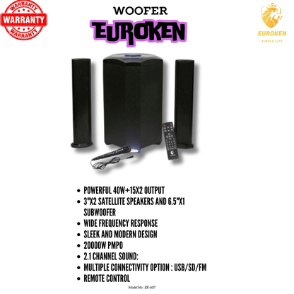 EUROKEN MTUNGI EK-607 2.1CH 20000 PMPO Bluetooth Home Theater System
