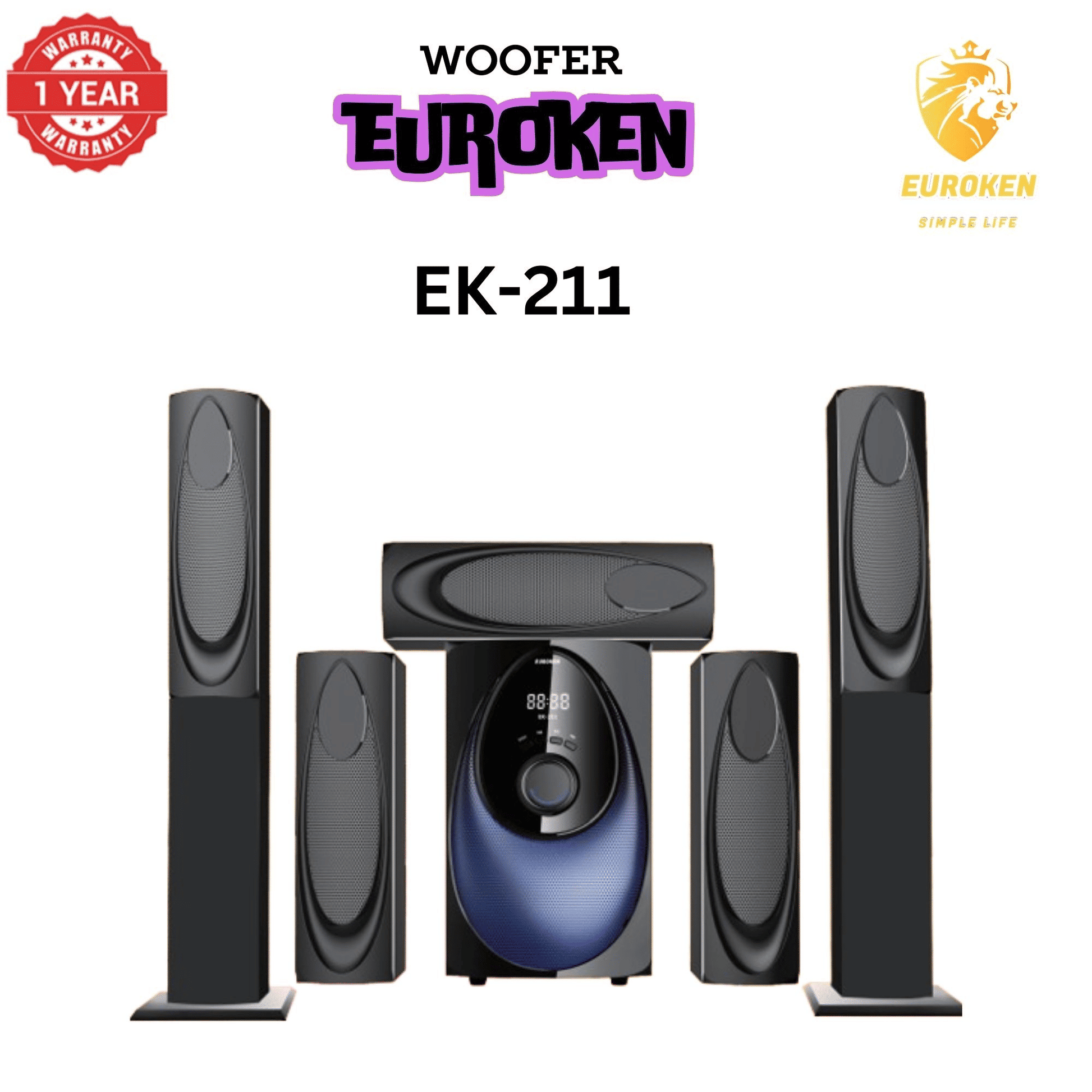 Euroken EK-211 Tall Boy 5.1 Home Theatre System 12000W PMPO Bluetooth FM USB SD