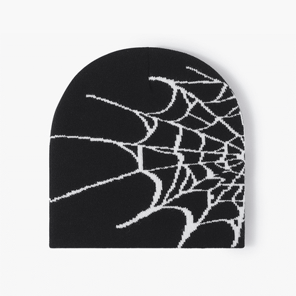 Gothic Spider Web Jacquard Beanie: Y2K Knitted Warm Hip Hop Cap