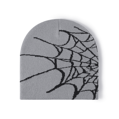 Gothic Spider Web Jacquard Beanie: Y2K Knitted Warm Hip Hop Cap