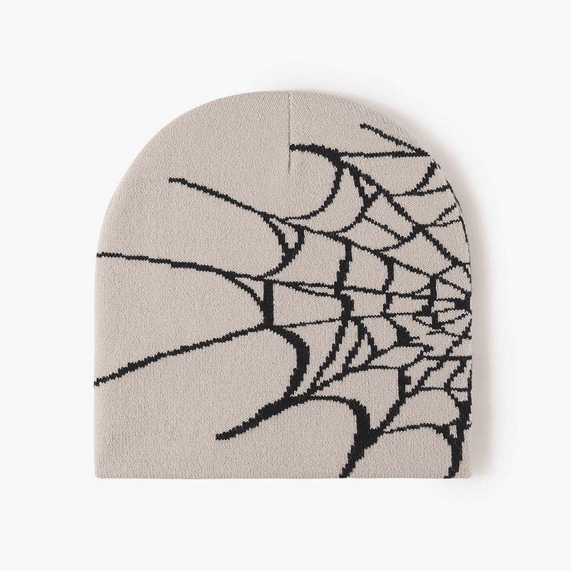 Gothic Spider Web Jacquard Beanie: Y2K Knitted Warm Hip Hop Cap