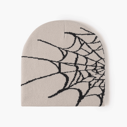 Gothic Spider Web Jacquard Beanie: Y2K Knitted Warm Hip Hop Cap