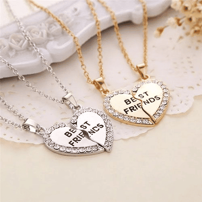 Elegant Zircon Inlaid Heart Best Friends Necklace Set - Silver Alloy Pendant Jewelry