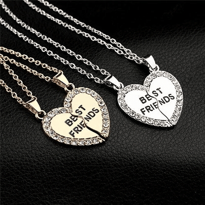 Elegant Zircon Inlaid Heart Best Friends Necklace Set - Silver Alloy Pendant Jewelry