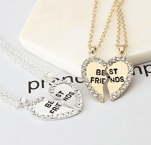 Elegant Zircon Inlaid Heart Best Friends Necklace Set - Silver Alloy Pendant Jewelry