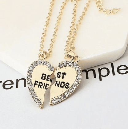 Elegant Zircon Inlaid Heart Best Friends Necklace Set - Silver Alloy Pendant Jewelry