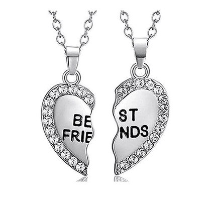 Elegant Zircon Inlaid Heart Best Friends Necklace Set - Silver Alloy Pendant Jewelry