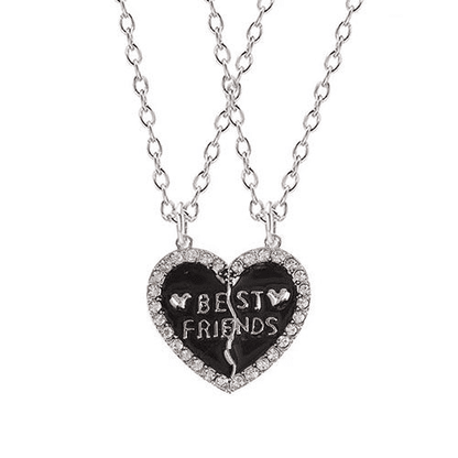 Elegant Zircon Inlaid Heart Best Friends Necklace Set - Silver Alloy Pendant Jewelry
