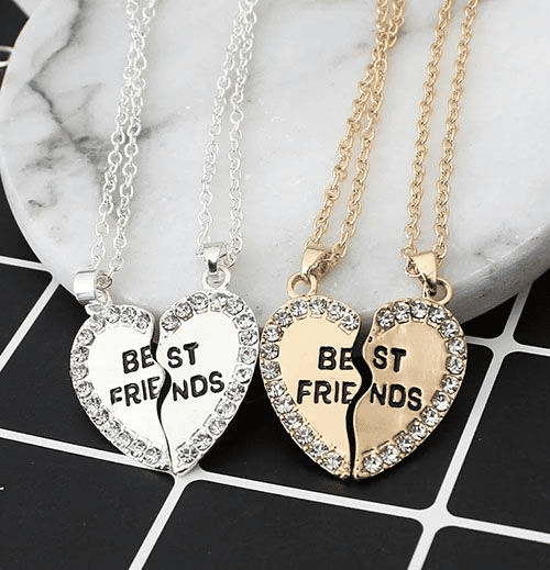 Elegant Zircon Inlaid Heart Best Friends Necklace Set - Silver Alloy Pendant Jewelry