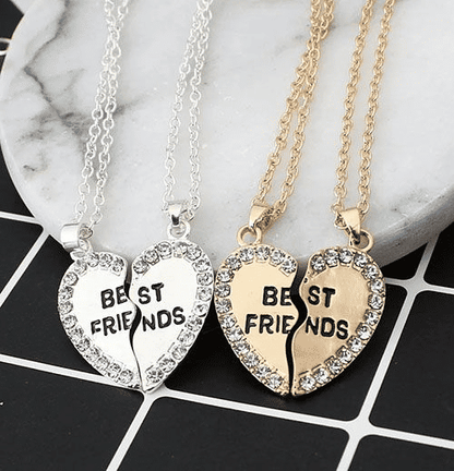 Elegant Zircon Inlaid Heart Best Friends Necklace Set - Silver Alloy Pendant Jewelry