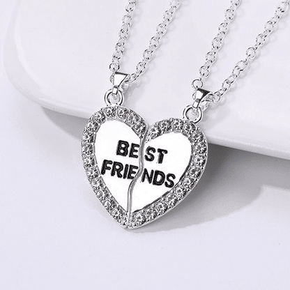 Elegant Zircon Inlaid Heart Best Friends Necklace Set - Silver Alloy Pendant Jewelry