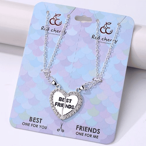 Elegant Zircon Inlaid Heart Best Friends Necklace Set - Silver Alloy Pendant Jewelry
