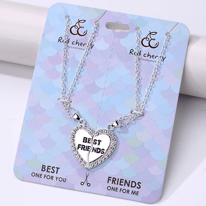 Elegant Zircon Inlaid Heart Best Friends Necklace Set - Silver Alloy Pendant Jewelry