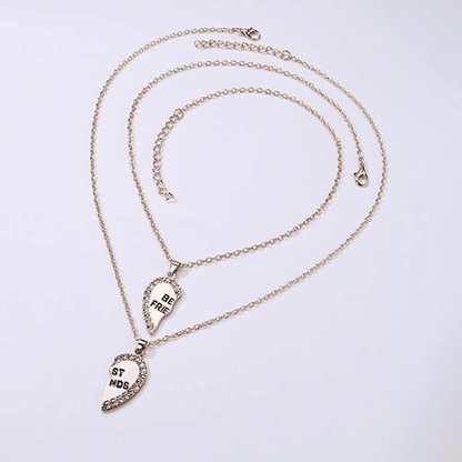 Elegant Zircon Inlaid Heart Best Friends Necklace Set - Silver Alloy Pendant Jewelry