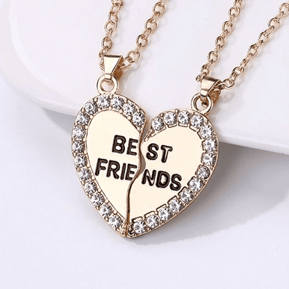 Elegant Zircon Inlaid Heart Best Friends Necklace Set - Silver Alloy Pendant Jewelry
