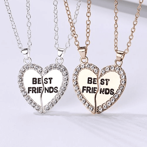 Elegant Zircon Inlaid Heart Best Friends Necklace Set - Silver Alloy Pendant Jewelry