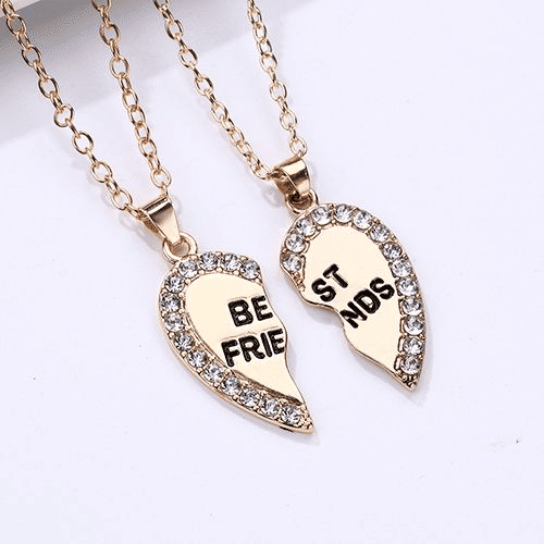 Elegant Zircon Inlaid Heart Best Friends Necklace Set - Silver Alloy Pendant Jewelry