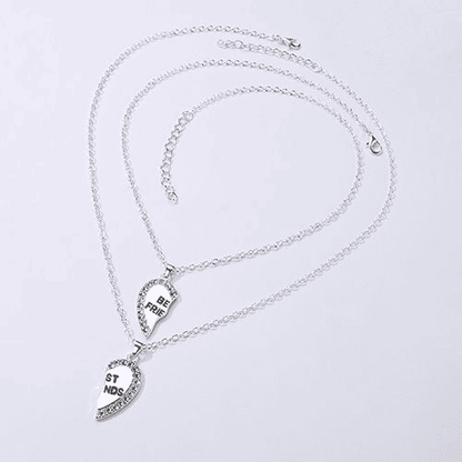 Elegant Zircon Inlaid Heart Best Friends Necklace Set - Silver Alloy Pendant Jewelry