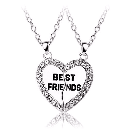 Elegant Zircon Inlaid Heart Best Friends Necklace Set - Silver Alloy Pendant Jewelry