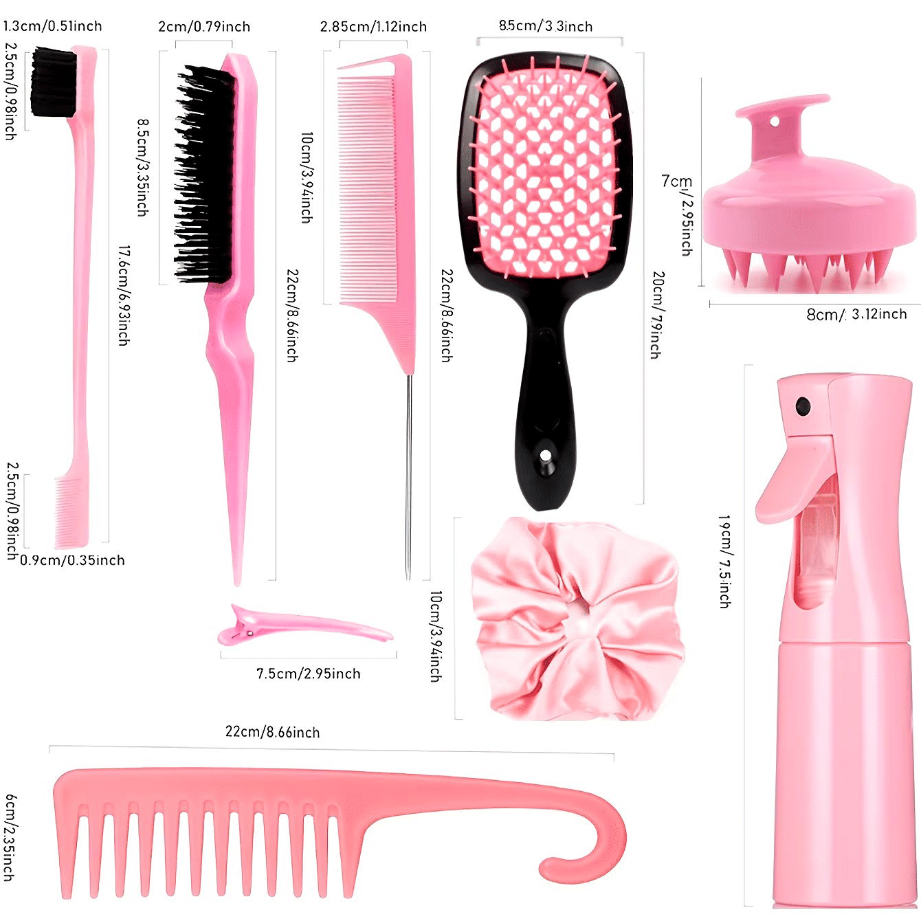 12-Piece Professional Hair Styling Comb Set: Detangling, Teasing, Scalp Massager, Spray Bottle