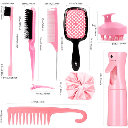 12-Piece Professional Hair Styling Comb Set: Detangling, Teasing, Scalp Massager, Spray Bottle
