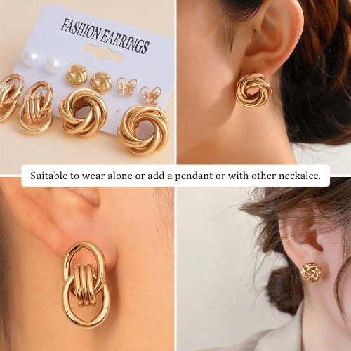 Elegant Vintage Pearl Gold Tone Dangle Earrings Set Fashion Jewelry