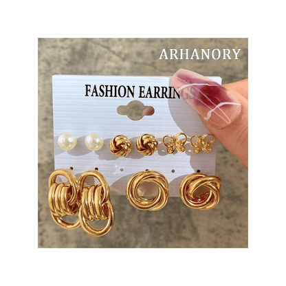 Elegant Vintage Pearl Gold Tone Dangle Earrings Set Fashion Jewelry