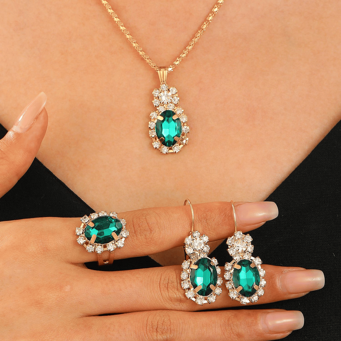 Elegant UPHUI 5-Piece Women's Diamond Square Quartz Watch & Matching Jewelry Set