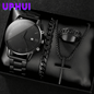 Black Men's 4-Piece Calendar Watch Set with Exquisite Ring Bracelet Necklace