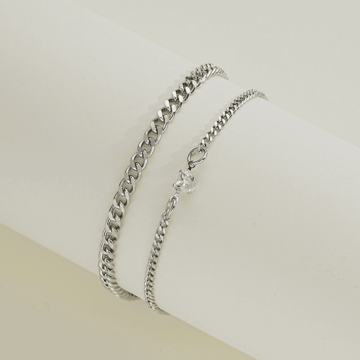 Elegant Stainless Steel Couple Bracelet Set with Crystal Heart Charm