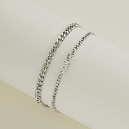 Elegant Stainless Steel Couple Bracelet Set with Crystal Heart Charm