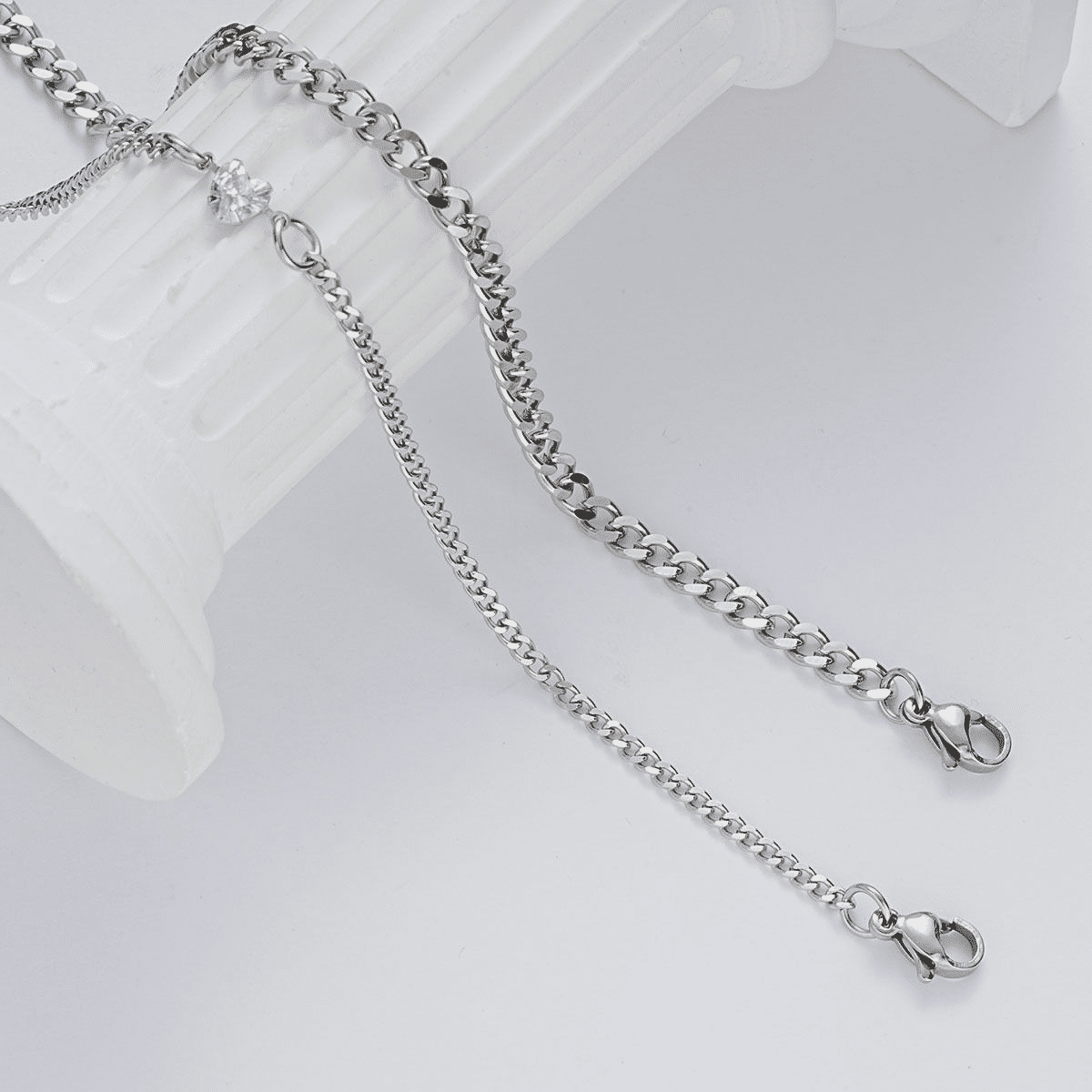 Elegant Stainless Steel Couple Bracelet Set with Crystal Heart Charm