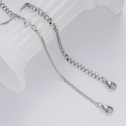 Elegant Stainless Steel Couple Bracelet Set with Crystal Heart Charm