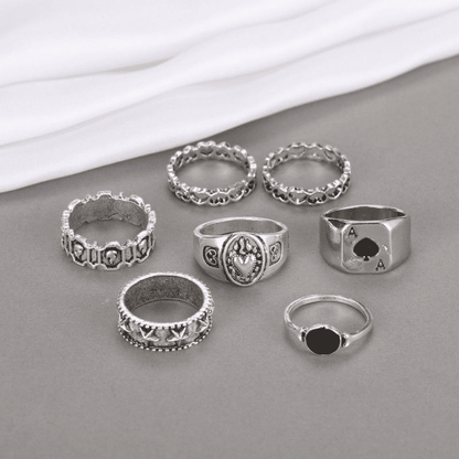 7-Piece Vintage Gothic Rings Set for Men & Women - Dark Spades Love Alloy Jewelry