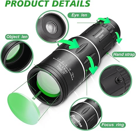 High-Powered 16X52 Mini Monocular Telescope: BAK4 FMC Prism Optics for Adults